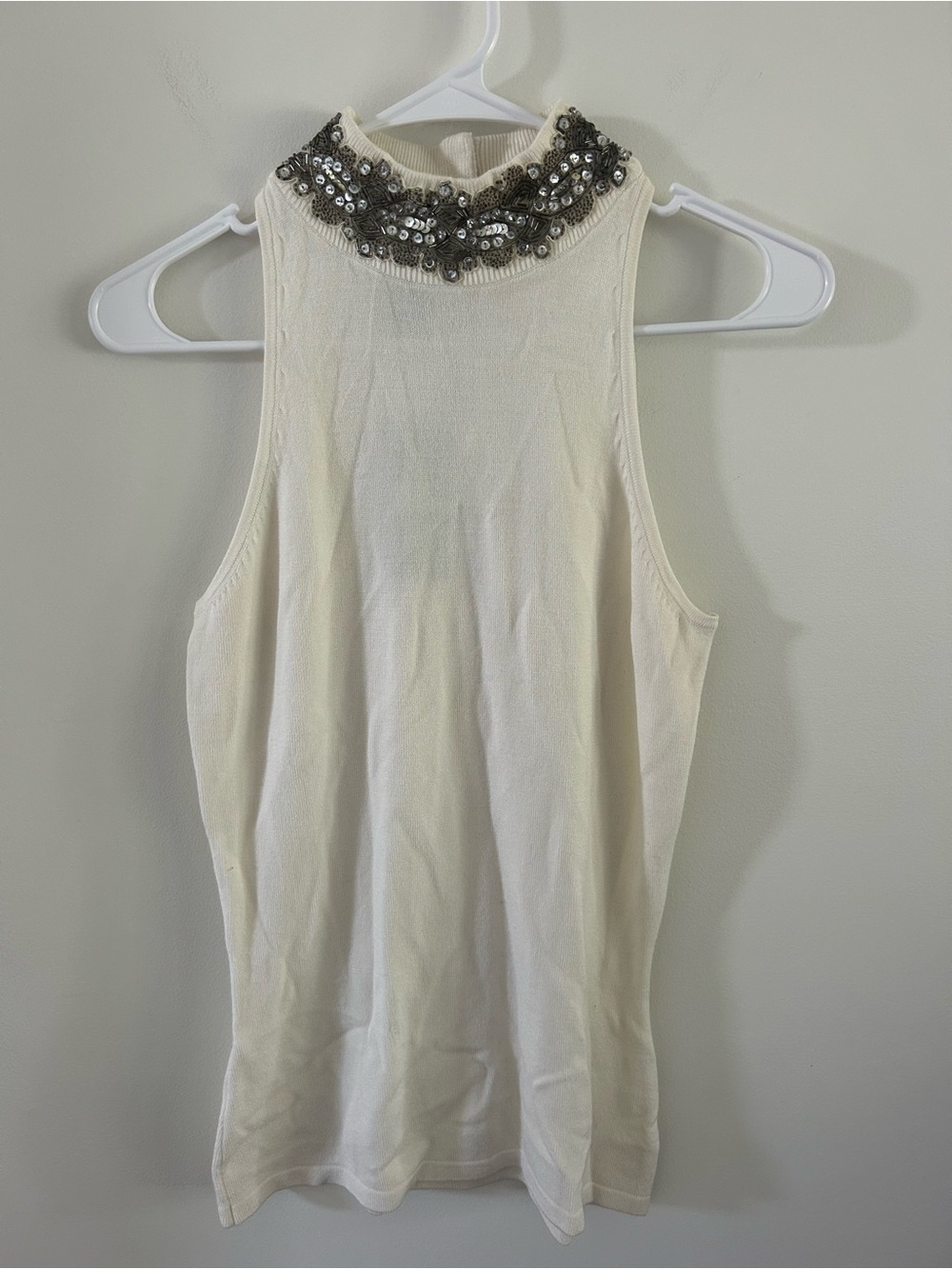 Vintage Halter Top ✨ beaded sequin trim Y2K glam earthy neutral Mock Neck Small